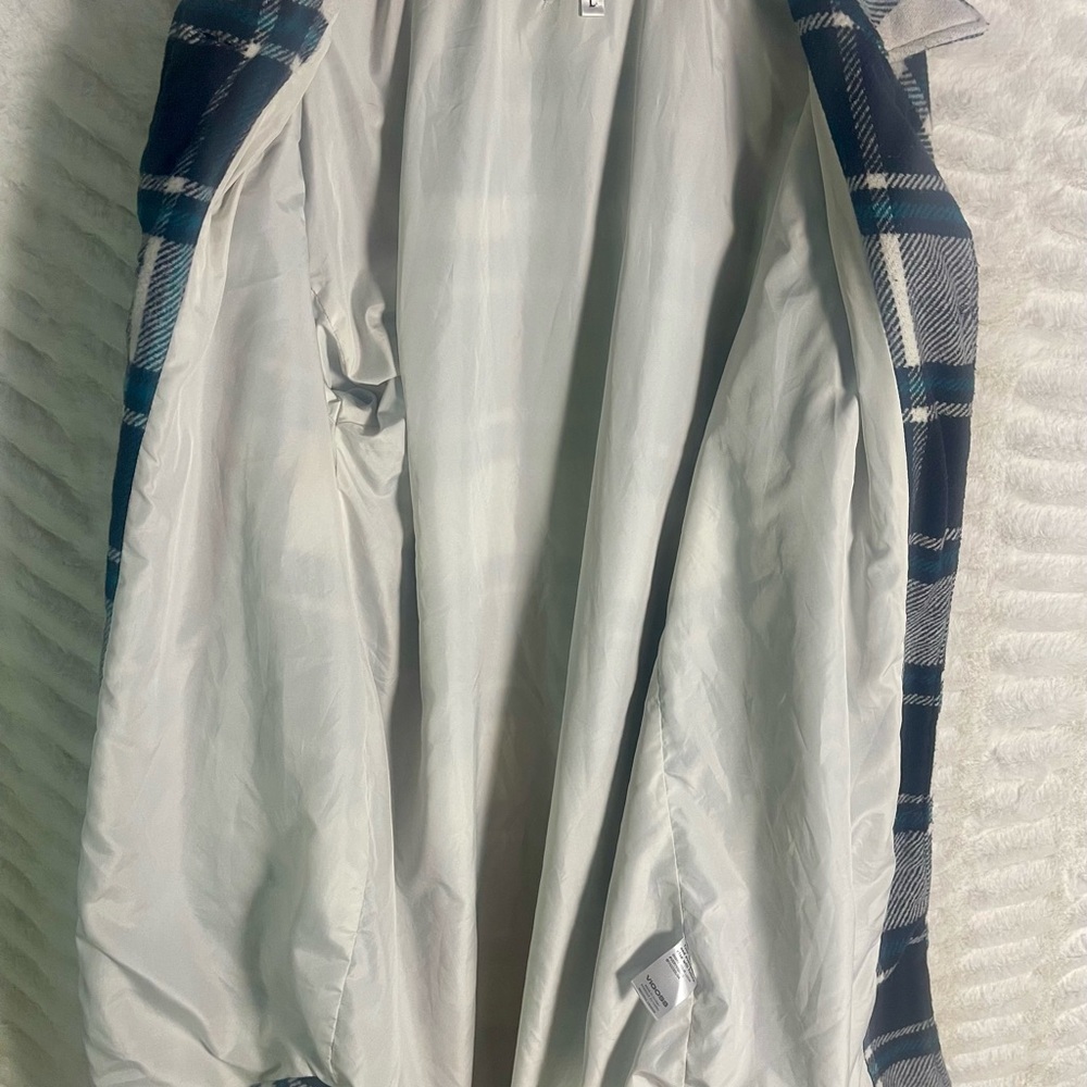 Size L Vigoss Oversized Plaid Flannel Shacket Shirt Jacket Turquoise Black White - Picture 7 of 10